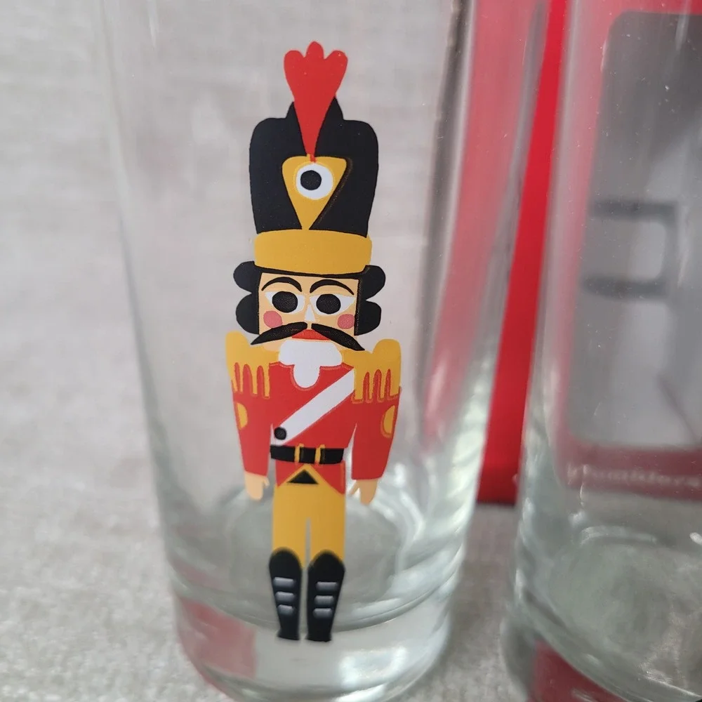 Crate & Barrel Nutcracker Tumblers 12 oz Set of 8 Holiday Christmas Glassware